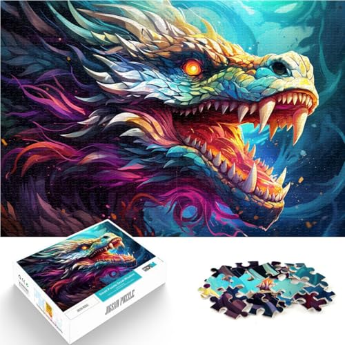 1000-teiliges Puzzle für Erwachsene buntes Fantasy-Kunst-Drachen-Spiel lustige Spiele mit passendem Poster und Quizblatt für Teenager ab 14 Jahren 26x38cm von BBVNFLIR