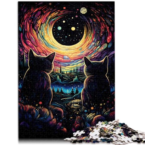 1000-teiliges Puzzle für Erwachsene farbenfrohe Katzen auf dem Planeten Lernspielzeug Geburtstagsgeschenke für Teenager ab 14 Jahren 26x38cm von BBVNFLIR