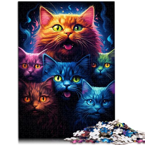 1000-teiliges Puzzle für Erwachsene farbenfrohe Zeichnung Tierkatze Spielzeug Denkspiel Kunstwerk Geschenk für Teenager ab 14 Jahren 50x75cm von BBVNFLIR