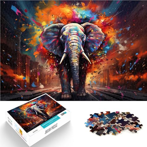 1000-teiliges Puzzle für Erwachsene farbenfrohes Kunst-Elefantentier Quizspiel Familienspiel Stressabbau schwierige Herausforderung 26x38cm von BBVNFLIR