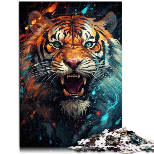 1000-teiliges Puzzle für Erwachsene wütender bunter Tiger Puzzle für Lernspiele Herausforderung Spielzeug Heimkunstdekor 26x38cm von BBVNFLIR