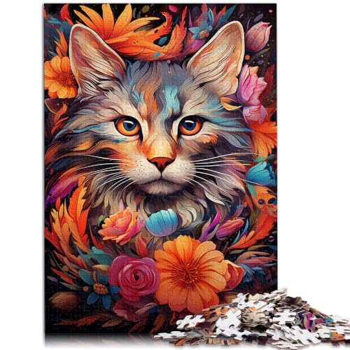 Puzzle 1000 Teile für Erwachsene Bunte exotische Blumenkatze lustige Spiele die herausfordernd zu vervollständigen sind Aber lustig und humorvoll sind 50x75cm von BBVNFLIR