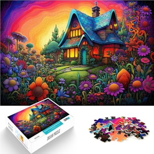 Puzzle 1000 Teile für Erwachsene Buntes Blumenhaus-Puzzle Herausforderung der Gehirnintelligenz süchtig machendes Spielzeug 26x38cm von BBVNFLIR