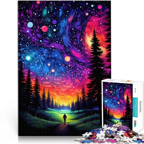 Puzzle 1000 Teile für Erwachsene Psychedelischer Nachthimmel Lernspiele mit passendem Poster und Quizblatt 26x38cm von BBVNFLIR