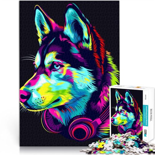Puzzle 1000 Teile für Erwachsene Siberian Husky-Kopfhörer anspruchsvolles schwieriges Puzzle Heimkunstdekor für Teenager ab 14 Jahren 26x38cm von BBVNFLIR
