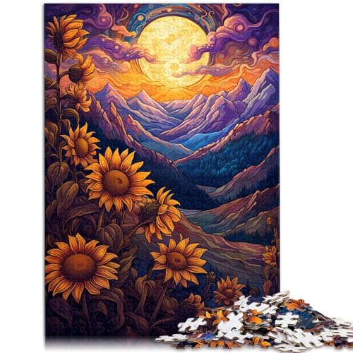 Puzzle 1000 Teile für Erwachsene Sonnenblumen zwischen Bergen Mond Puzzle Analyse und Logik für Teenager ab 14 Jahren 50x75cm von BBVNFLIR