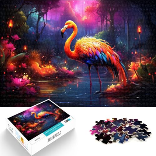 Puzzle 1000 Teile für Erwachsene Tierflamingo Lernspiel Herausforderungsspielzeug mit passendem Poster und Quizblatt 26x38cm von BBVNFLIR