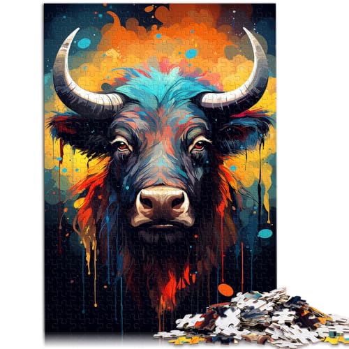 Puzzle 1000 Teile für Erwachsene mit Büffel-Tuschemalerei Lernspielzeug zum Stressabbau für Teenager ab 14 Jahren 50x75cm von BBVNFLIR