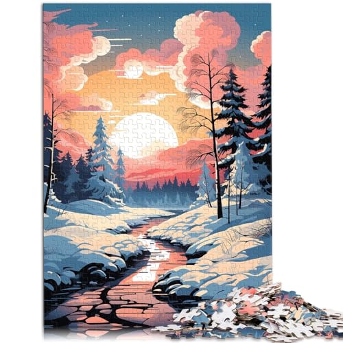 Puzzle 1000 Teile für Erwachsene verschneiter Sonnenuntergang Denkspiel Stressabbau Urlaub zu Hause Zeit totschlagen Geeignet für Jugendliche ab 14 Jahren 26x38cm von BBVNFLIR