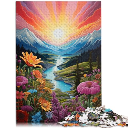 1000-teiliges Puzzle für Erwachsene Berge Wildblumen bei Sonnenuntergang Lernspiel Herausforderung Spielzeug Kunstwerk Geschenk für Teenager ab 14 Jahren 50x75cm von BBVNFLIR