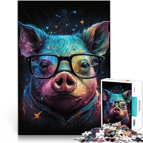 Puzzle für Erwachsene 1000 Teile Kosmisches Schwein mit Brille Quizspiel ganze Familie ab 14 Jahren 50x75cm von BBVNFLIR