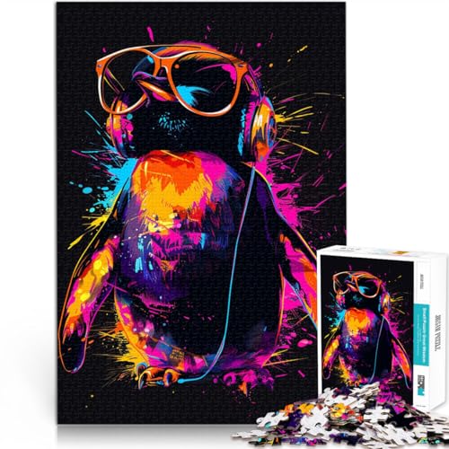 Puzzle 1000 Teile für Erwachsene Pinguin mit Kopfhörern Stressabbau-Spielzeug schwierige Herausforderung für 14-Jährige 50x75cm von BBVNFLIR