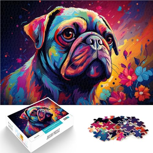 Puzzle für Erwachsene 1000 Teile Buntes Mopsgemälde Stressabbau-Lernspiel für Geburtstag Weihnachten 26x38cm von BBVNFLIR