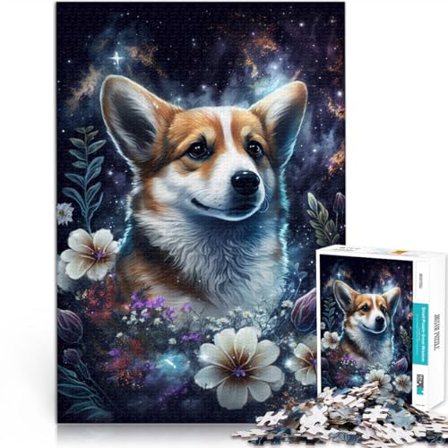 Puzzle für Erwachsene 1000 Teile Corgi mit Blumen Spiele Spielzeug Geschenk Herausforderung der Gehirnintelligenz süchtig machendes Spielzeug 26x38cm von BBVNFLIR