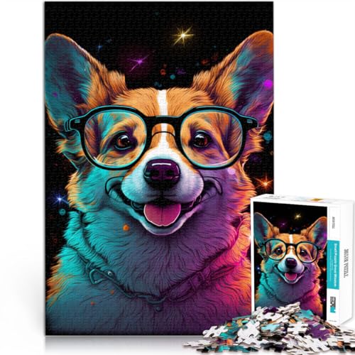 Puzzle für Erwachsene 1000 Teile Corgi mit Brille Spielzeug Denkspiel Herausforderung für die Gehirnintelligenz süchtig machendes Spielzeug 50x75cm von BBVNFLIR