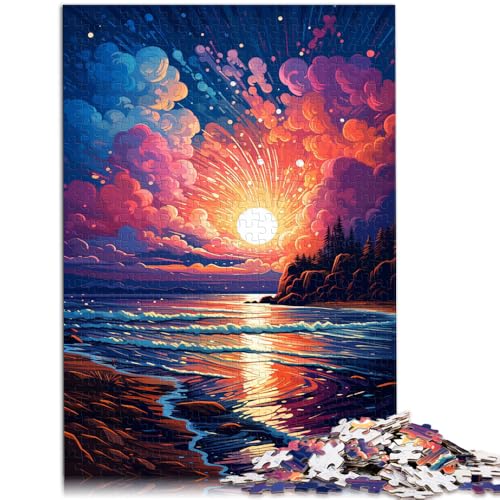Puzzle für Erwachsene 1000 Teile Fantasie-Sonnenuntergang am Strand anspruchsvolles Spiel mit passendem Poster und Quizblatt für 14-Jährige 26x38cm von BBVNFLIR