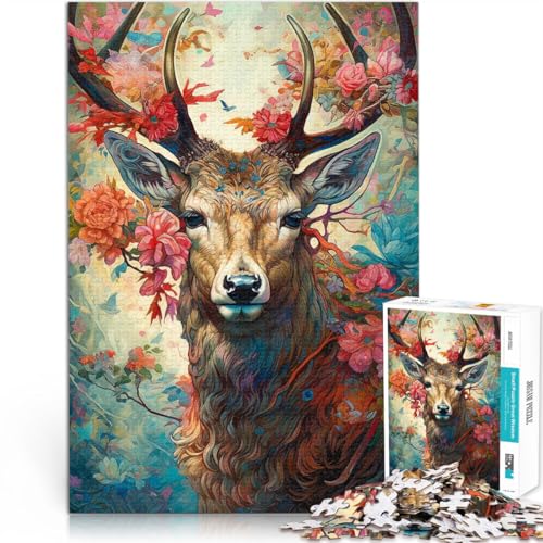 Puzzle für Erwachsene 1000 Teile Hirsch mit Blumen anspruchsvolles Spiel Puzzle Geburtstagsgeschenk geeignet für Teenager ab 14 Jahren 26x38cm von BBVNFLIR