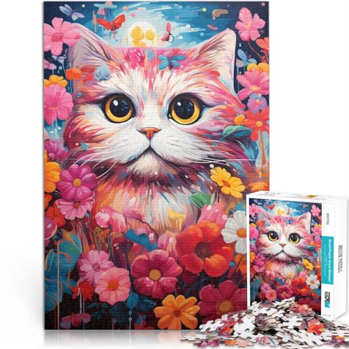 Puzzle für Erwachsene 1000 Teile Katze mit Blume Spielzeug Denkspiel ganze Familie für Teenager ab 14 Jahren 50x75cm von BBVNFLIR