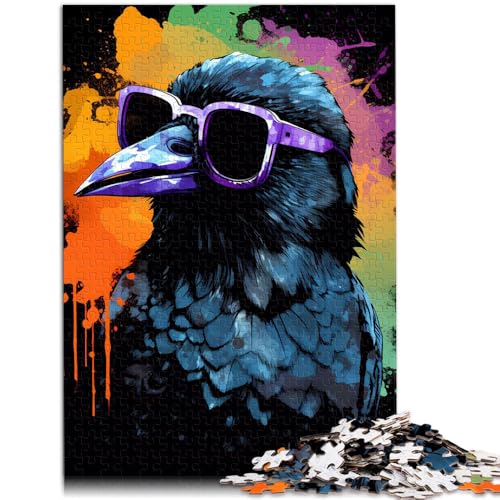 Puzzle für Erwachsene 1000 Teile Krähe mit Sonnenbrille Rabe Quizspiel Familienspiel Stressabbau Schwierige Herausforderung 26x38cm von BBVNFLIR