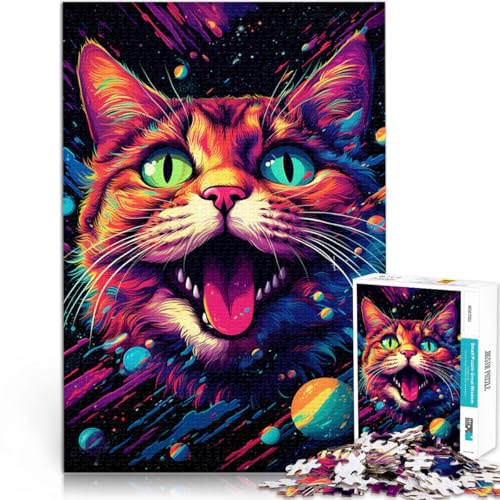Puzzle für Erwachsene 1000 Teile Kunst psychedelische Katze anspruchsvolles Spiel ganze Familie 26x38cm von BBVNFLIR