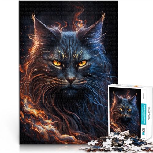 Puzzle für Erwachsene 1000 Teile Maine-Coon-Katze Feuer-Quizspiel Wanddekoration einzigartige Geburtstags 14-Jährige 26x38cm von BBVNFLIR