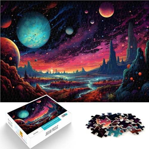 Puzzle für Erwachsene 1000 Teile Neon-Planetenlandschaft anspruchsvolles Spiel mit passendem Poster und Quizblatt 26x38cm von BBVNFLIR