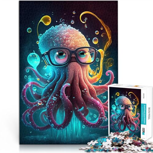 Puzzle für Erwachsene 1000 Teile Oktopus mit Brille Lernspiele Heimdekoration Puzzle Geburtstagsgeschenke 26x38cm von BBVNFLIR