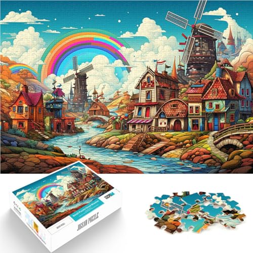 Puzzle für Erwachsene 1000 Teile Regenbogen-Windmühlenstadt-Puzzle – anspruchsvolles Spiel EIN Kunstwerk für Teenager ab 14 Jahren 26x38cm von BBVNFLIR