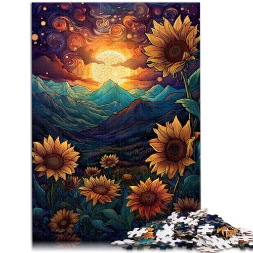 Puzzle für Erwachsene 1000 Teile Sonnenblumen zwischen Bergen und Mond Handgeschwindigkeitswettbewerb Kunstwerk Geschenk für Teenager ab 14 Jahren 26x38cm von BBVNFLIR