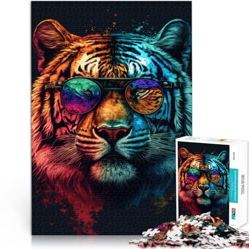 Puzzle für Erwachsene 1000 Teile Tiger mit Brille Lernspielzeug Geburtstagsgeschenke für Teenager ab 14 Jahren 50x75cm von BBVNFLIR
