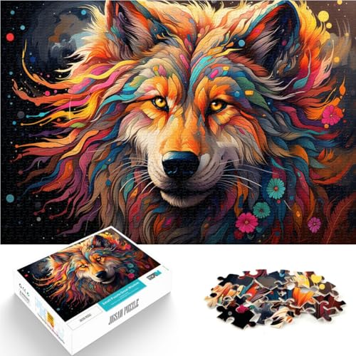 Puzzle für Erwachsene 1000 Teile farbenfroher Kunstwolf anspruchsvolles Spiel Wanddekoration einzigartige Geburtstags 26x38cm von BBVNFLIR