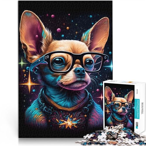 Puzzle für Erwachsene 1000 Teile kosmische Chihuahua-Brille Lernspielzeug Trainieren Sie Ihr Gehirn und Ihre Hände für Teenager ab 14 Jahren 50x75cm von BBVNFLIR