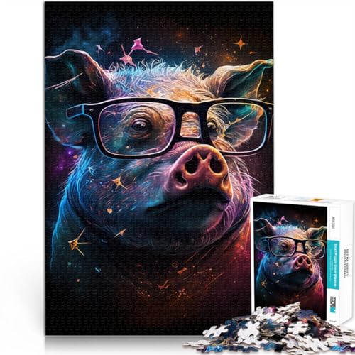 Puzzle für Erwachsene 1000 Teile kosmisches Schwein mit Brille als Puzzle-Geschenk anspruchsvolles Spiel und Familienspiel für 14-Jährige 26x38cm von BBVNFLIR