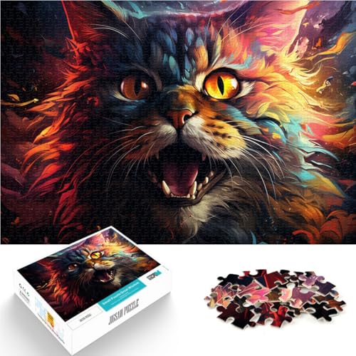 Puzzle für Erwachsene mit 1000 Teilen Bizarre Fantasie-Katze Denkspiel ganze Familie 26x38cm von BBVNFLIR