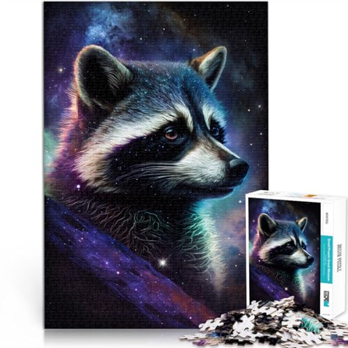 Puzzle für Erwachsene mit 1000 Teilen Galaxie-Tier Waschbär Familienspiel für und mit passendem Poster und Quizblatt für Jugendliche ab 14 Jahren 26x38cm von BBVNFLIR