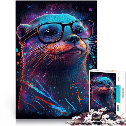 Puzzle für Erwachsene mit 1000 Teilen Otter trägt eine Brille Denksportaufgabe mit passendem Poster und Quizblatt für Teenager ab 14 Jahren 50x75cm von BBVNFLIR