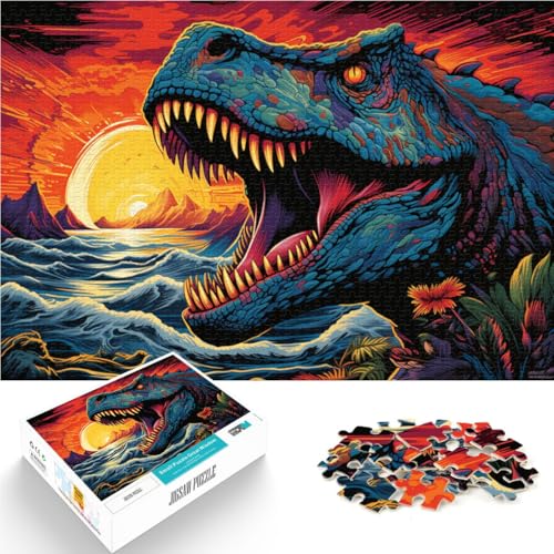 Puzzle für Erwachsene mit 1000 Teilen Tyrannosaurus Rex Sonnenuntergang Ozean Denkspiel Analyse und Logik geeignet für Jugendliche ab 14 Jahren 50x75cm von BBVNFLIR