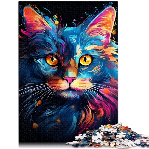 Puzzle für Erwachsene mit 1000 Teilen farbenfrohe Kunstkatze Denkspiel ganze Familie 26x38cm von BBVNFLIR