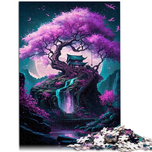 Puzzle für Erwachsene mit 1000 Teilen rosa magischer Baum Denkspiel mit passendem Poster und Quizblatt für Teenager ab 14 Jahren 26x38cm von BBVNFLIR