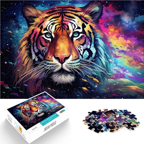 1000-teiliges Puzzle für Erwachsene Tiger auf farbenfroher Galaxie Puzzlespiel mit vollständig ineinander greifenden zufällig geformten Teilen 50x75cm von BBVNFLIR