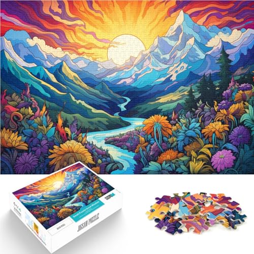 Puzzle mit 1000 Teilen für Erwachsene Blumen und Berge Denksportaufgabe für mit vollständig ineinander greifenden zufällig geformten Teilen 26x38cm von BBVNFLIR