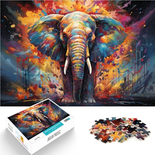 Puzzle mit 1000 Teilen für Erwachsene Buntes Kunst-Elefantentier-Denkspiel Tolles Geschenk für Spiele Geeignet für Teenager ab 14 Jahren 26x38cm von BBVNFLIR
