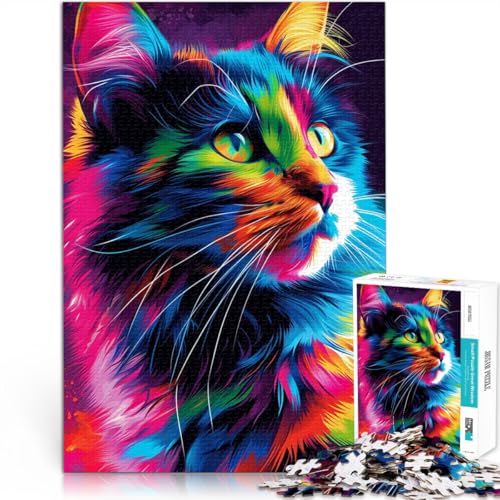 Puzzle für Erwachsene 1000 Teile farbenfrohe Comic-Katze Stressabbau Herausforderung der Gehirnintelligenz süchtig machendes Spielzeug 50x75cm von BBVNFLIR