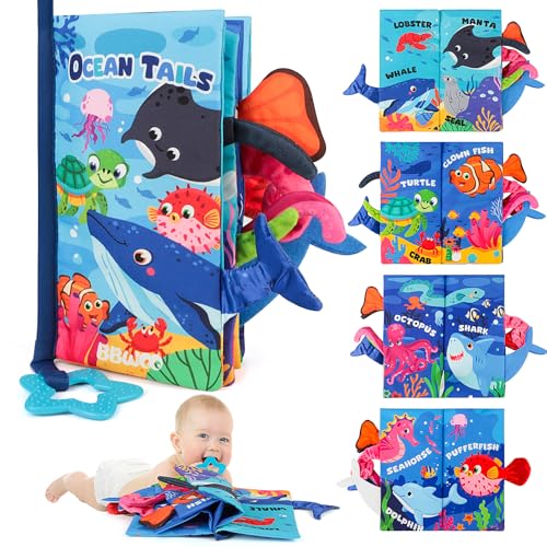BBWOO Baby Spielzeug 0 6 Monate Babybuch Sensorisches Stoffbuch, Interaktive Fühlbuch Knisterbuch ab 0 3 6 Monate Lernspielzeuge Quiet Book Geschenk für Neugeborene (Meereslebewesen) von BBWOO