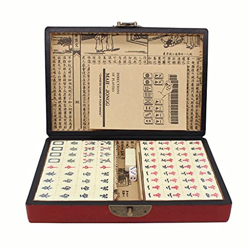 BBZY Chinesisch Mahjong tragbare chinesische Familie Mahjong Set Reisekarte mit 144 kleinen Mahjong Fliesen 2 Knochen und Lederkoffer Reise Party komplettes Geschenk/Geburtstag (Größe: 2,6 * 3,5 * von BBZY