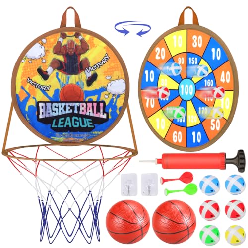 BBjinronjy Basketballkorb für Zimmer,Dartscheibe Kinder Dart Mit 2 Ball,1 Pumpe,6 klebrigen Bällen,2 Darts Indoor/Outdoor Sport Fun Party Game,Spielzeug für 3-14 Jahren Jungen Mädchen Rot (Gelb) von BBjinronjy
