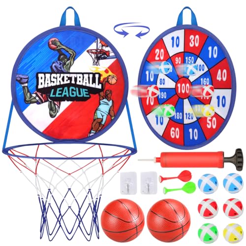 Basketballkorb für Zimmer,Dartscheibe Kinder Dart Mit 2 Ball,1 Pumpe,6 klebrigen Bällen,2 Darts Indoor/Outdoor Sport Fun Party Game,Spielzeug für 3-14 Jahren Jungen Mädchen Rot (Blau) von BBjinronjy