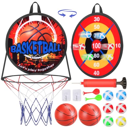 BBjinronjy Basketballkorb für Zimmer,Dartscheibe Kinder Dart Mit 3 Ball,1 Pumpe,6 klebrigen Bällen,2 Darts Indoor/Outdoor Sport Fun Party Game,Spielzeug für 3-14 Jahren Jungen Mädchen Rot (Rot) von BBjinronjy