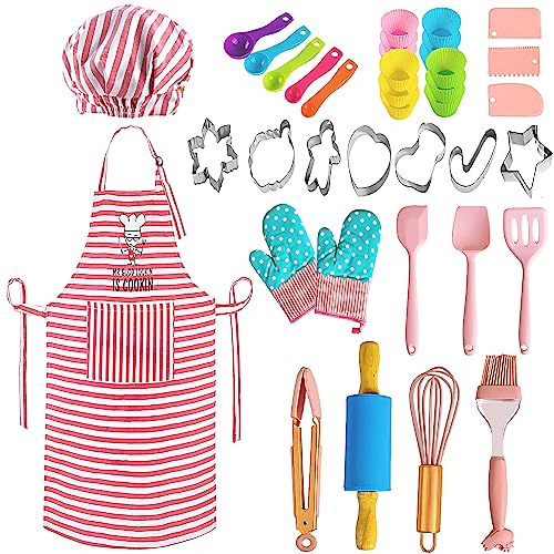 BBplusDD Kinder-Back- und Kochsets – 38-teiliges echtes Backzubehör für Junior-Koch, inklusive Kinderschürze und Kochmütze, Backutensilien – komplettes Geschenk-Kochset für das neugierige Kind von BBplusDD