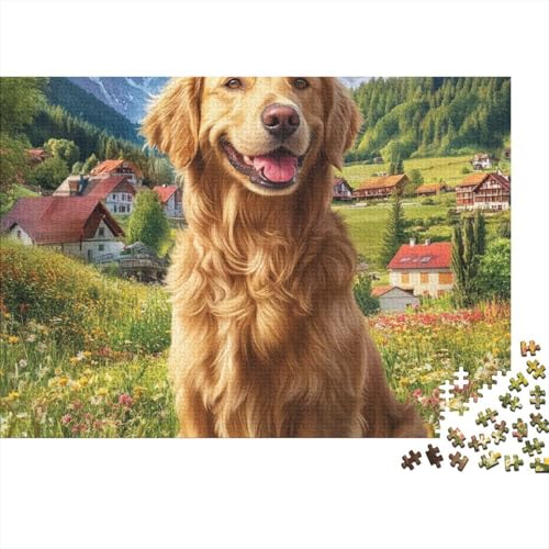 Golden Retriever Puzzle 1000-teilige Schwer Puzzle Spielzeug Pädagogisches Spiel Impossible Herausforderung Spielzeug Für Erwachsene Und Kinder Ab 12 Jahren 1000pcs (75x50cm) von BCAKDBDOE